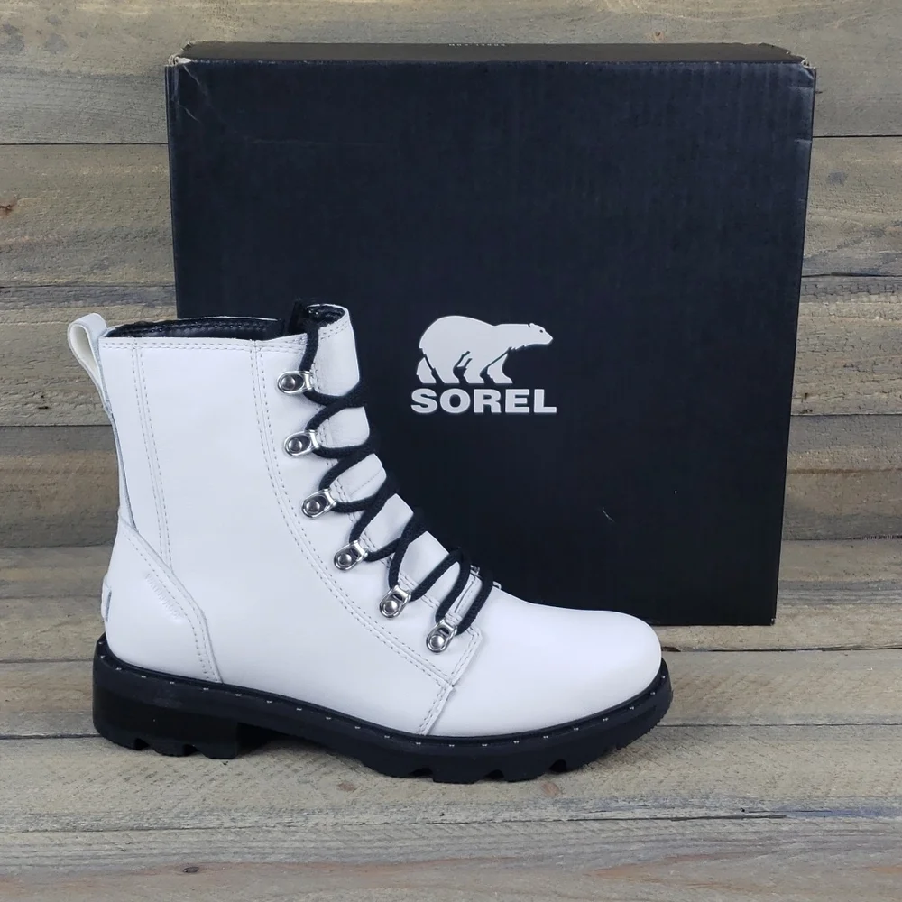 Sorel Women's Lennox Leather Lace Waterproof Boots White/Black